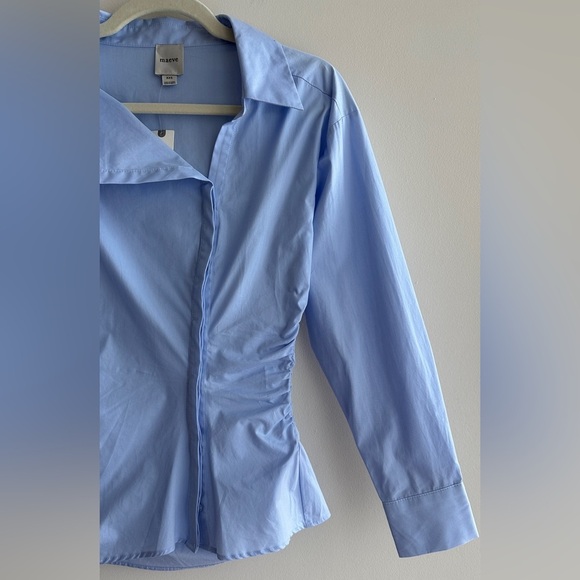 Maeve Asymmetrical Buttondown Shirt, Women’s Sky Blue Blouse, Size XXS - Picture 7 of 16